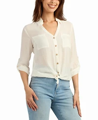 Bcx Women's Texture Gauze Button-Up Shirt