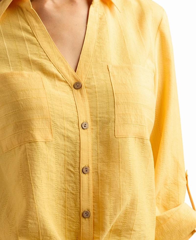 Bcx Women's Heavy Dobby Stripe Button-Up Shirt