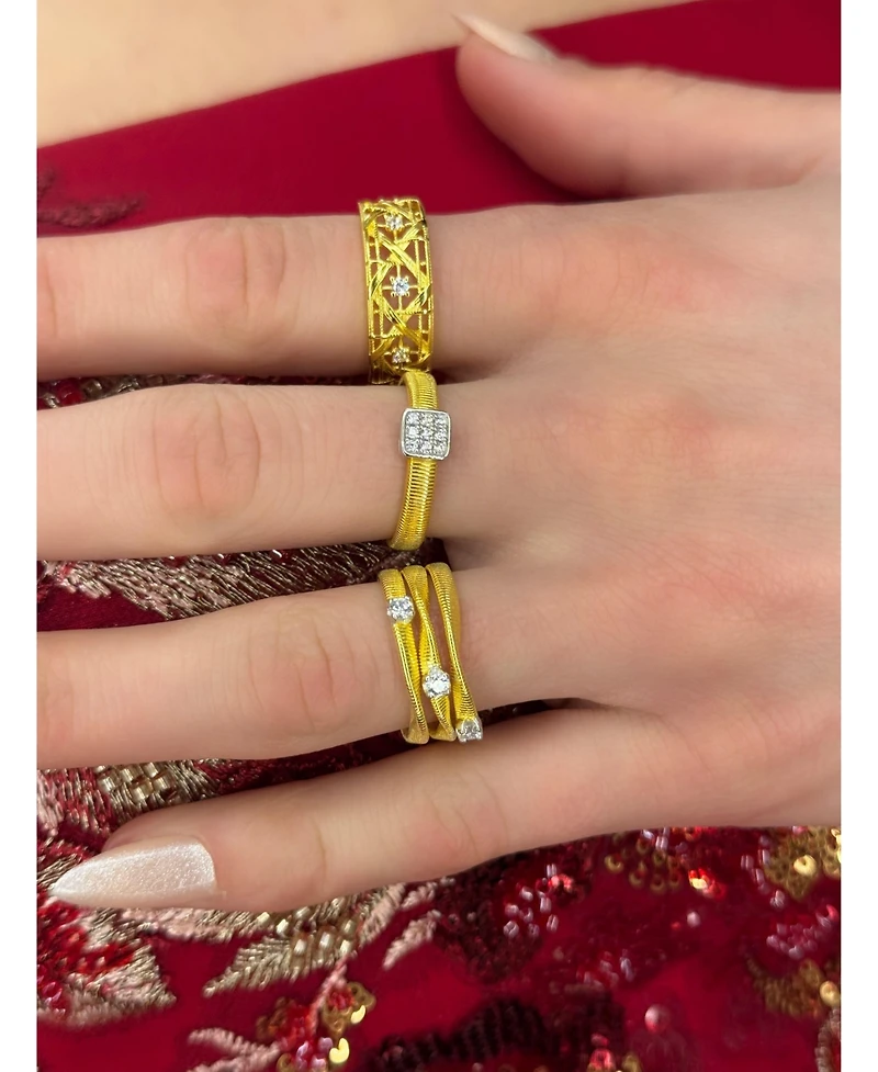 Suzy Levian New York Golden Helix Sterling Silver Cubic Zirconia Coil Three Row Twisted Ring