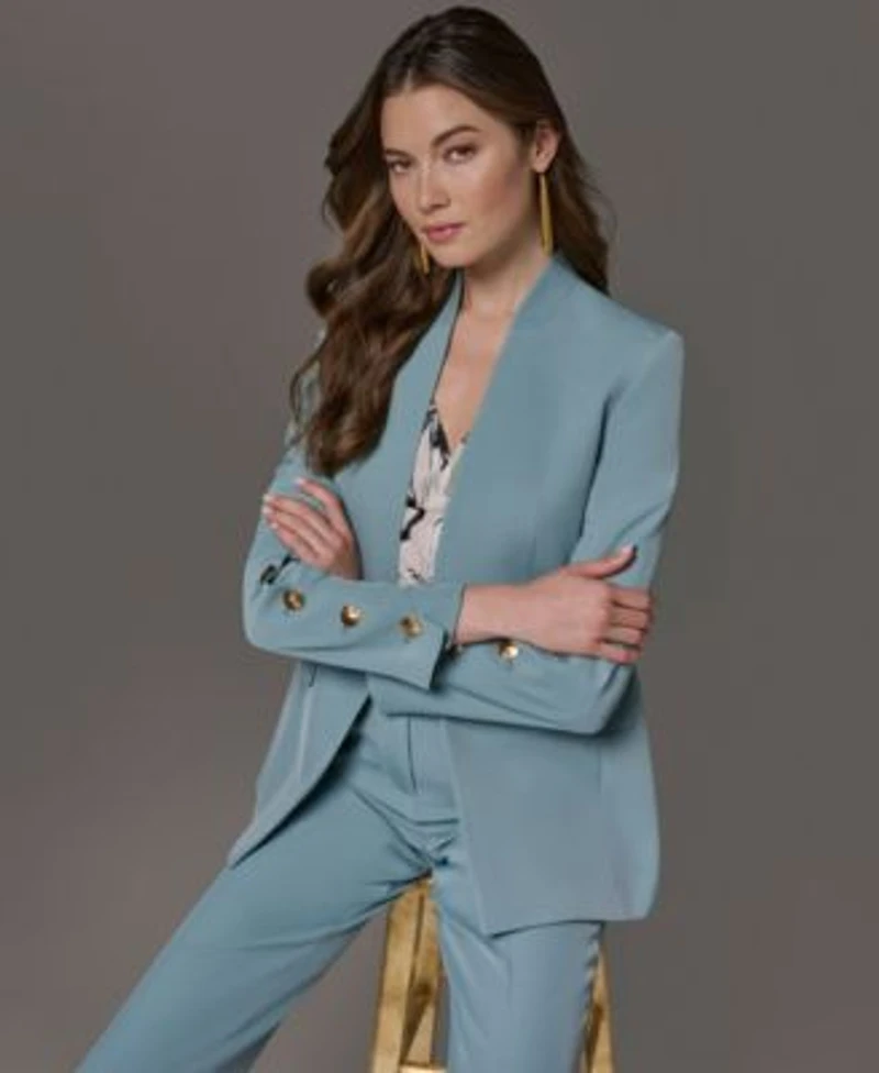 Donna Karan New York Petite Collarless Blazer Straight Leg Pants