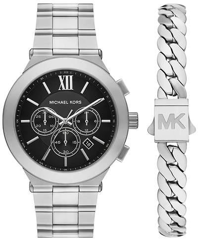 Michael Kors Men's Billie Quartz Chronograph Silver Stainless Steel Watch 44mm
