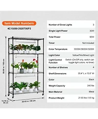 Sugift 4-Tier Plant Shelf with 90W Full Spectrum Grow Light