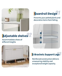 homfan Wooden Shoe Cabinet with Mirror, 2 Flip Drawers and Side Storage, Entryway Organizer