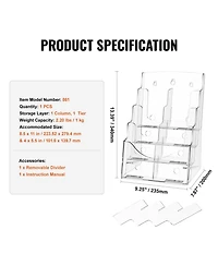 Sugift Acrylic Brochure Holder 8.5 x 11 in 4-Tier Display Stand Office Organizer
