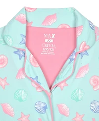 Max & Olivia Girls' 6-16 Aqua Seashell Top and Shorts Sleep Play, with Scrunchie, 3-Piece Set