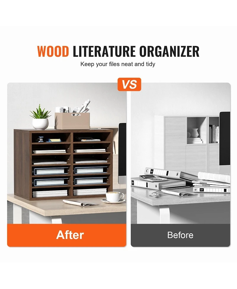 Sugift 12 Compartment Literature Organizer With Adjustable Shelves for Office and Home