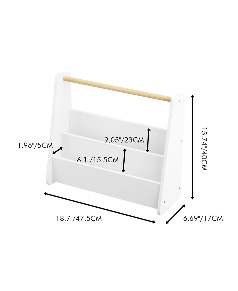 Rainsken Kids Bookshelf with Wooden Handle, 2-Tier Front-Facing Toddler Bookcase, Portable Book Storage Organizer for Nursery, Playroom