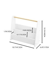 Rainsken Kids Bookshelf with Wooden Handle, 2-Tier Front-Facing Toddler Bookcase, Portable Book Storage Organizer for Nursery, Playroom