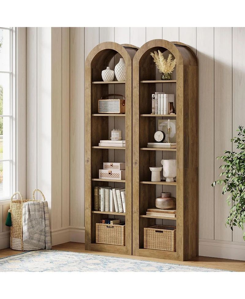Tribesigns 6-Tier Narrow Bookshelf, 74.8" Tall Arched for Small Space, Home Office(2 Pcs)
