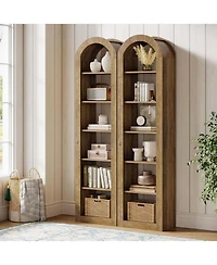 Tribesigns 6-Tier Narrow Bookshelf, 74.8" Tall Arched for Small Space, Home Office(2 Pcs)