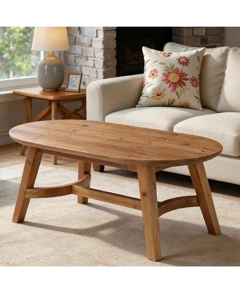 Tribesigns Solid Wood Coffee Table, 47" Real Wood Living Room Table, Pine Oval Coffee Table