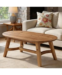 Tribesigns Solid Wood Coffee Table, 47" Real Wood Living Room Table, Pine Oval Coffee Table
