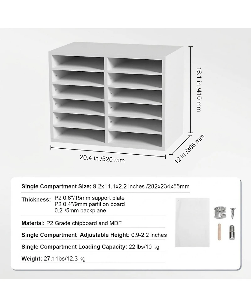 Sugift 12 Compartment Literature Organizer With Adjustable Shelves for Office and Mailrooms