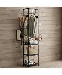Yigii Freestanding Hall Tree Coat Rack 3 Shelves 12 Hooks Industrial Clothes Stand Organizer