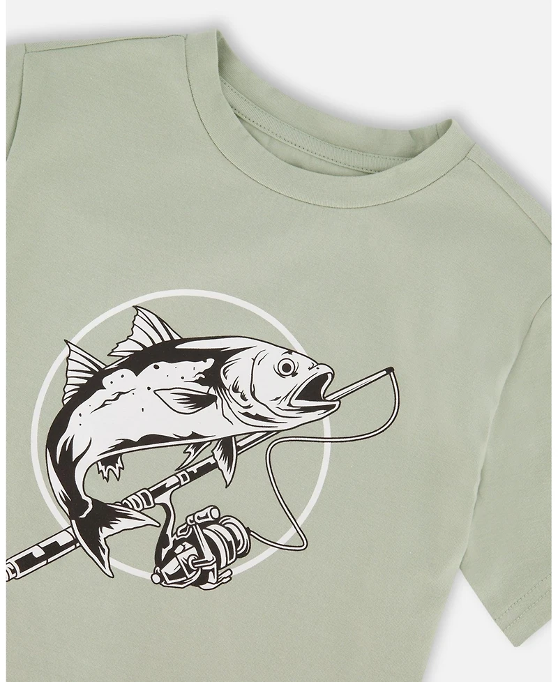 Deux par Deux Little Boys ganic Cotton Jersey T-Shirt with Print Sage