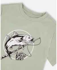 Deux par Deux Little Boys ganic Cotton Jersey T-Shirt with Print Sage