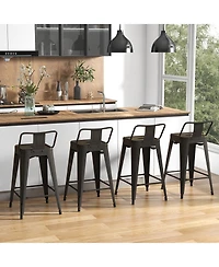 Gouun 24 in Metal Counter Height Stackable Chair Set of 4 with Removable Back and Footrest