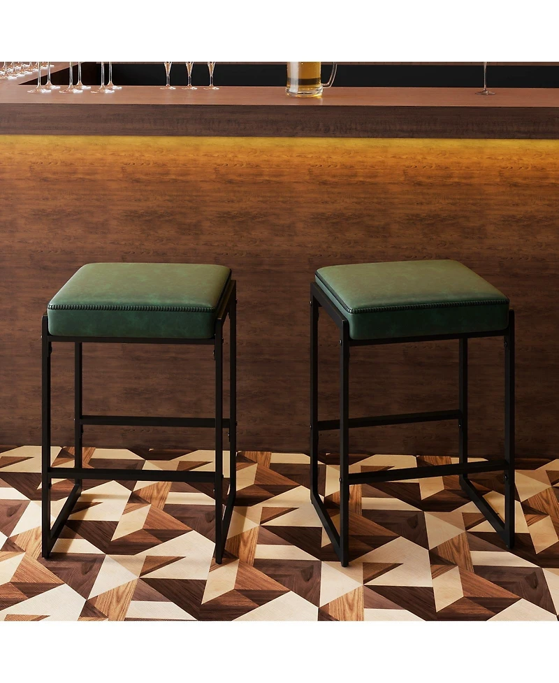 Gouun 26 in Counter Height Faux Leather Backless Bar Stool Set of 2 with Padded Saddle Seat