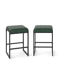 Gouun 26 in Counter Height Faux Leather Backless Bar Stool Set of 2 with Padded Saddle Seat