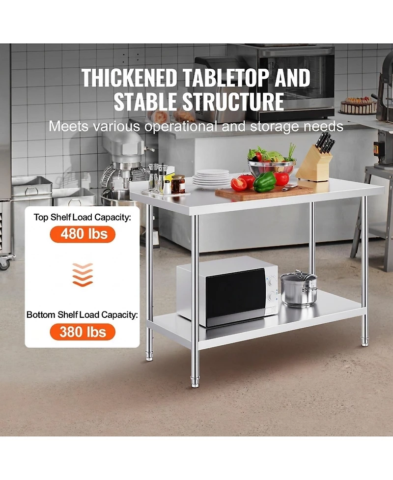 Sugift Heavy Duty Stainless Steel Work Table 24 x 48 x 36 in for Restaurant and Home Use