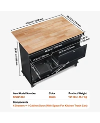 Sugift 50in Wood Top Kitchen Island Cart with Trash Cabinet and 4 Drawers Farmhouse Dining Table
