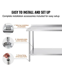 Sugift Stainless Steel Heavy Duty Prep Work Table 24 x 72 x 36 in for Kitchen