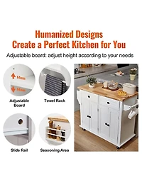 Sugift Kitchen Island Cart with Solid Wood Top 35.4in Width Mobile Storage Cabinet