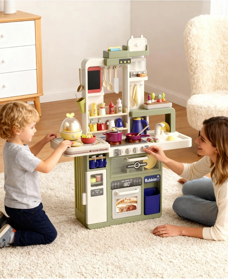 Sugift 88-Piece Kids Play Kitchen Set with Realistic Sounds Lights and Sink Pretend Cooking Toy for Ages 3