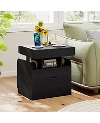 sumyeg Nightstand with Charging Station Modern Bedside Table for Living Room Bedroom Office