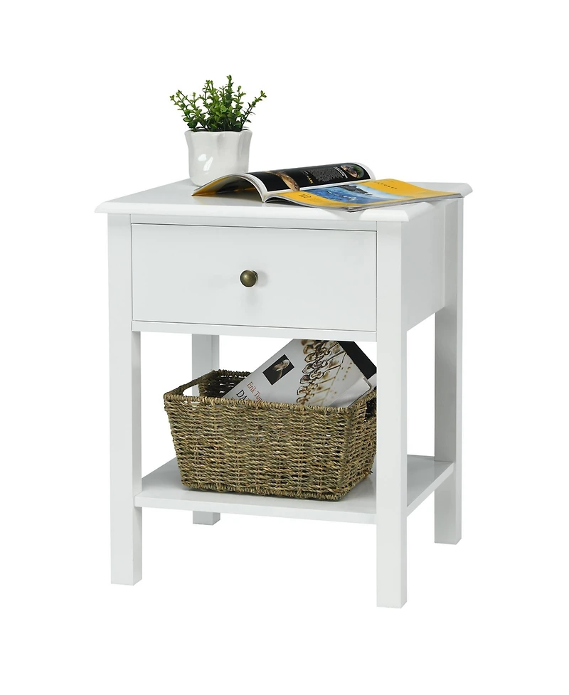 sumyeg Nightstand End Table with Drawer and Shelf