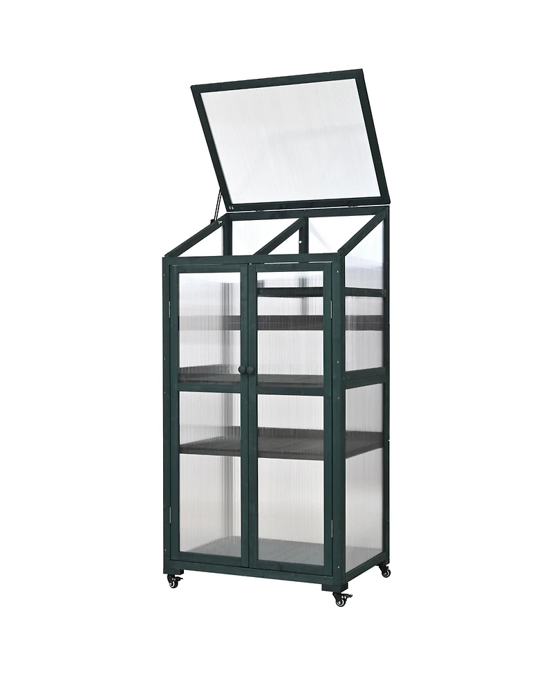 sumyeg 62inch Outdoor Height Wood Large Greenhouse Balcony Portable Cold Frame with Wheels and Adjustable Shelves