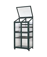 sumyeg 62inch Outdoor Height Wood Large Greenhouse Balcony Portable Cold Frame with Wheels and Adjustable Shelves