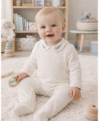 MeMoi Baby Boys Unisex Blue Buds Sweetest Bloom Cotton/Rayon Embroidered Footie