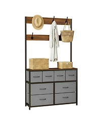 Yigii Tall Fabric Dresser 8 Drawers 6 Hooks Chest Bedroom Storage Organizer Space Saving Easy Assembly