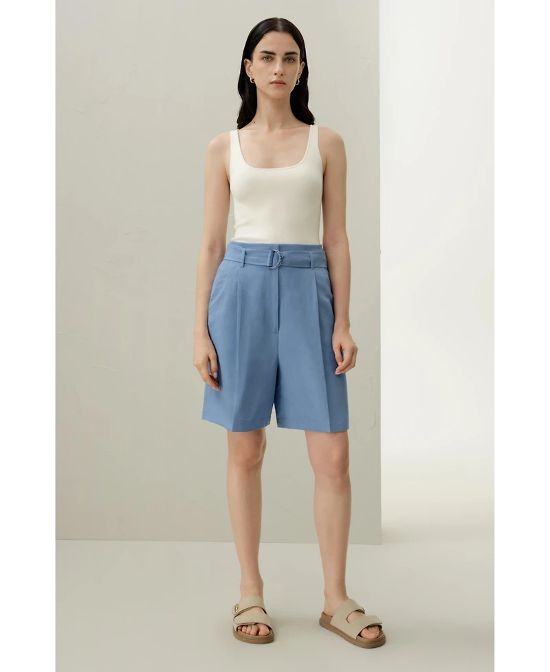 Lilysilk Women's Silk Linen Belted Shorts