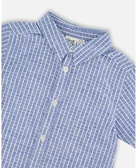 Deux par Deux Little Boys Printed Chambray Short-Sleeve Shirt Blue Denim Stripes