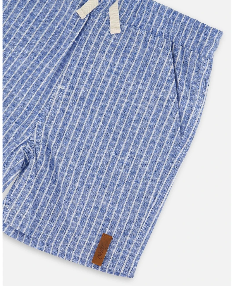 Deux par Deux Little Boys Printed Chambray Shorts Denim Stripes