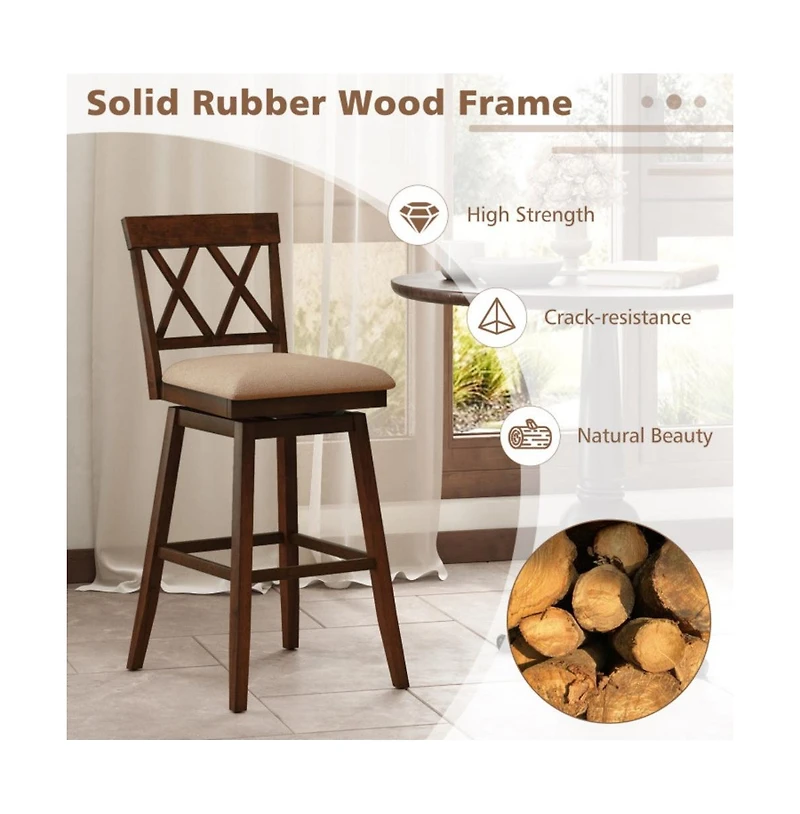 Gouun 29 in Swivel Bar Height Stool Set of 2 with Linen Upholstered Seat and Curved Backrest