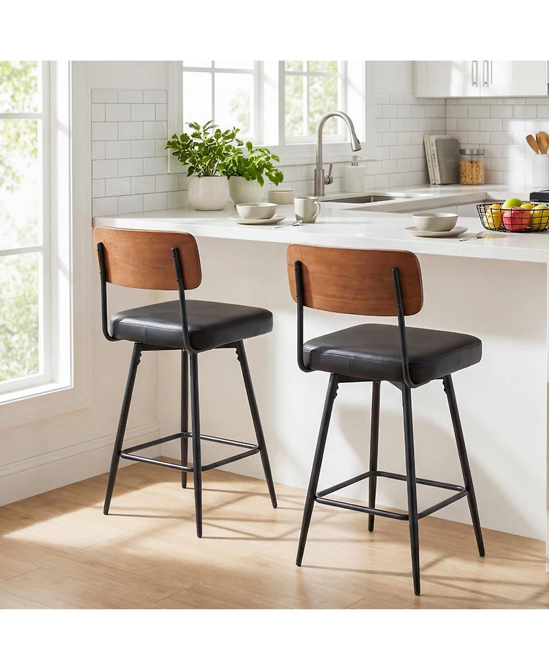 Gouun 27 Padded Swivel Counter Height Bar Stool Set of 2 with Curved Backrest and Metal Frame