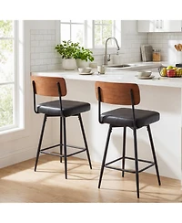 Gouun 27 Padded Swivel Counter Height Bar Stool Set of 2 with Curved Backrest and Metal Frame