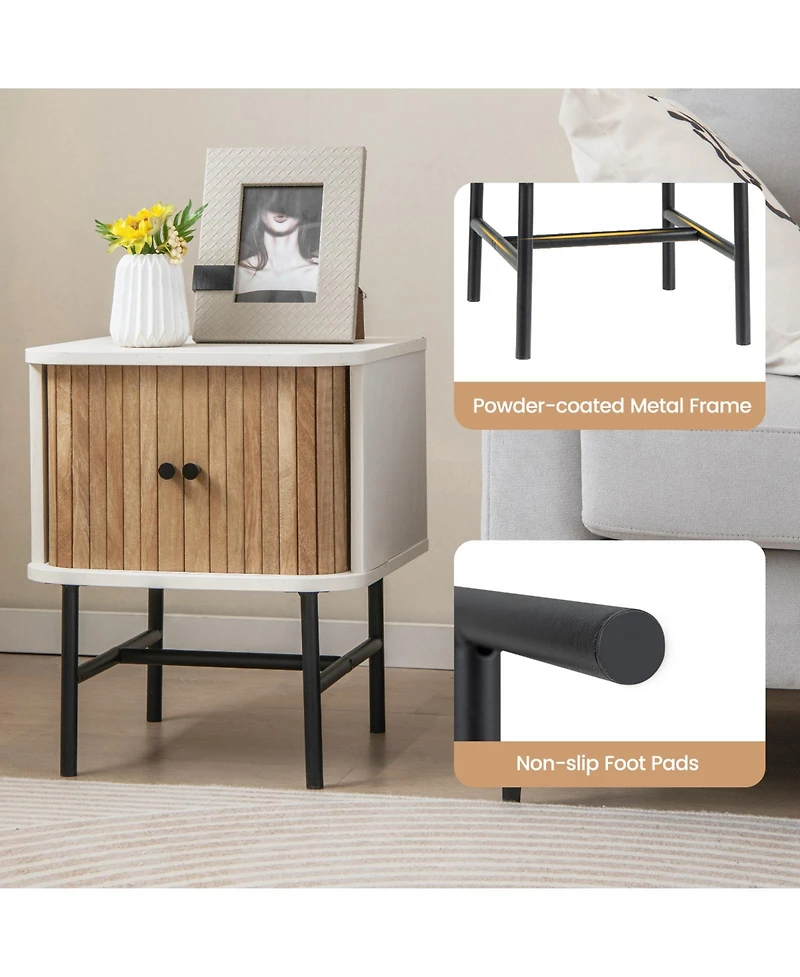sumyeg Mid-century Modern Nightstand with Sliding Doors and Storage Cabinet