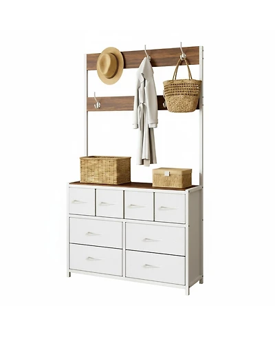 Yigii Tall Fabric Dresser 8 Drawers 6 Hooks Chest Bedroom Storage Organizer Space Saving Easy Assembly