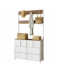 Yigii Tall Fabric Dresser 8 Drawers 6 Hooks Chest Bedroom Storage Organizer Space Saving Easy Assembly