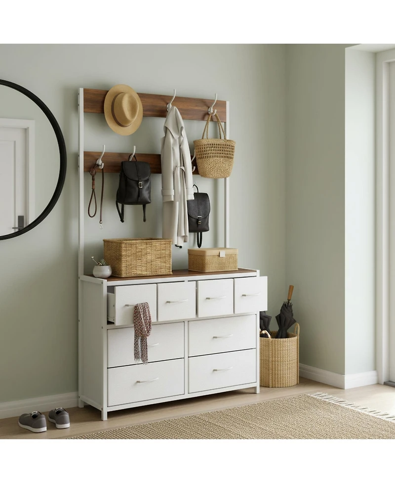 Yigii Tall Fabric Dresser 8 Drawers 6 Hooks Chest Bedroom Storage Organizer Space Saving Easy Assembly