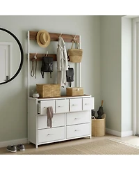 Yigii Tall Fabric Dresser 8 Drawers 6 Hooks Chest Bedroom Storage Organizer Space Saving Easy Assembly