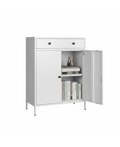Yigii Metal Storage Cabinet Garage 2 Drawers Adjustable Shelf Locking Short Office Home