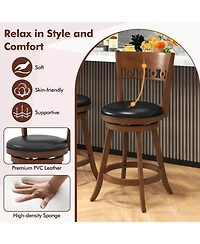 Gymax 4PCS 24.5'' Counter Height Bar Chairs Swivel Bar Stools w/ Rubber Wood Frame