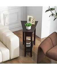 sumyeg 2-Tier Wedge Narrow End Table with Storage Shelf and Solid Wood Legs