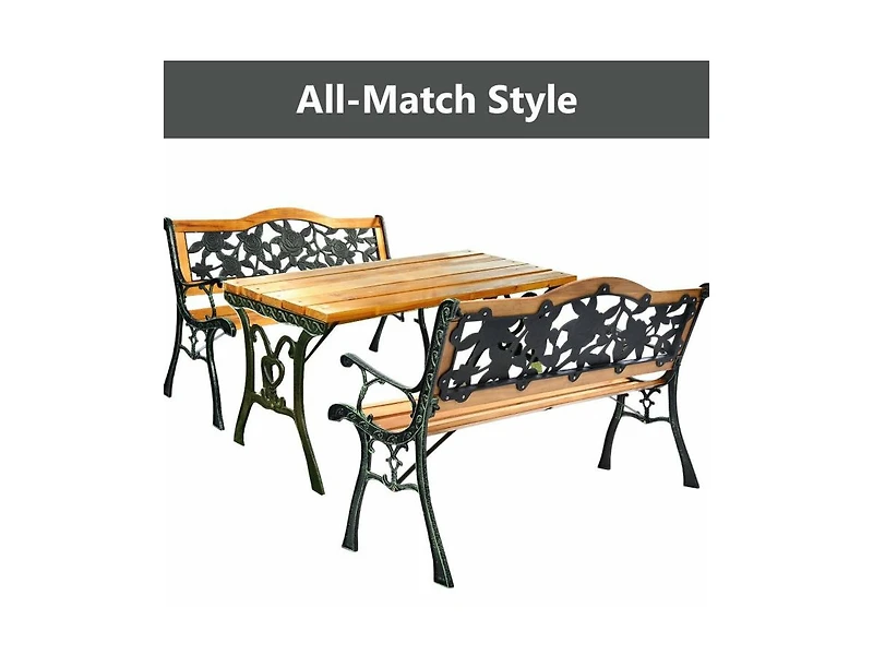 Clihome Garden Bench Chair Outdoor Wooden Loveseat with Iron Armrest