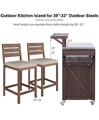 sumyeg 53.3inch Outdoor Kitchen Island with Raised Shelf, Solid Wood Storage Cabinet, Rolling Grill Cart Rack, Adjustable Shelf and Spice Rack